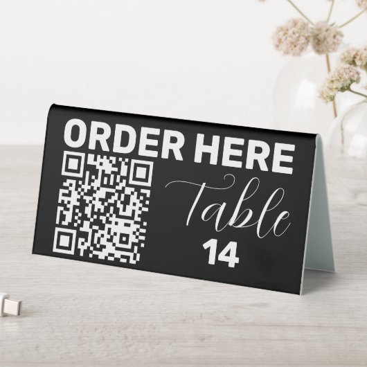 Plaque De Table Commande ici Qr Code noir blanc chic moderne (En SItu (Tableau))