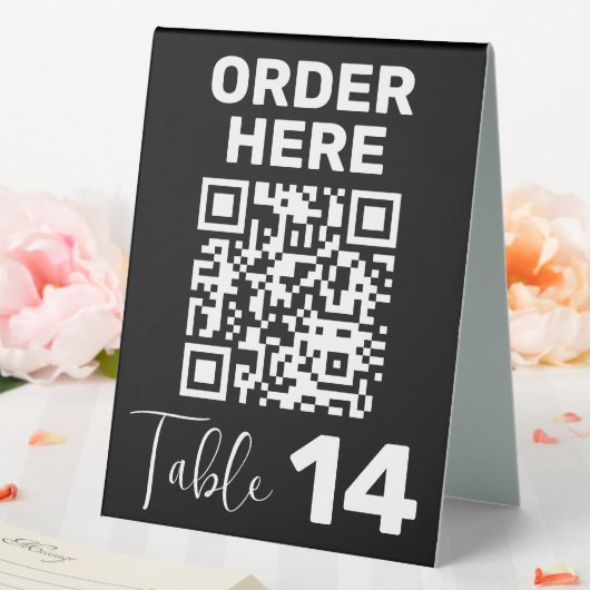 Plaque De Table Commande ici Qr Code noir blanc chic moderne (In SItu (Mariage))