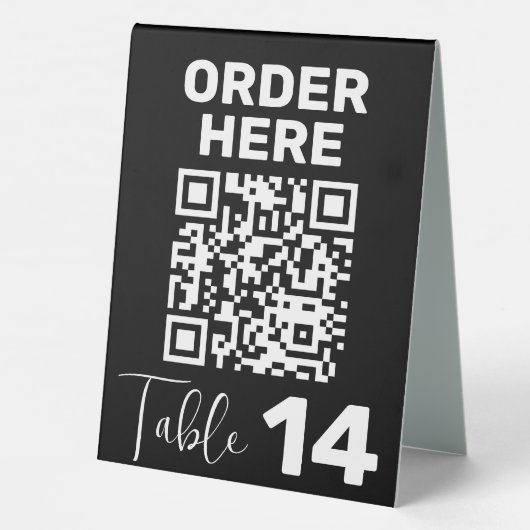 Plaque De Table Commande ici Qr Code noir blanc chic moderne (Verso)