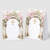 Plaque De Table Communion Pink Florals Arch Cross DIY table sign (Recto/verso)