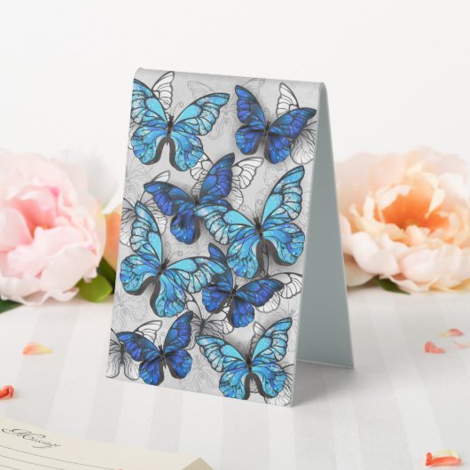 Plaque De Table Composition de papillons blancs et bleus (In SItu (Mariage))