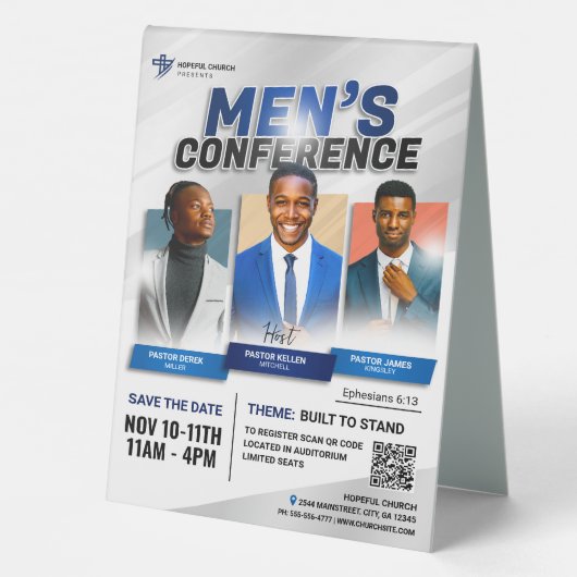 Plaque De Table Conférences de l'église moderne Bold Blue Men's Ch (Verso)