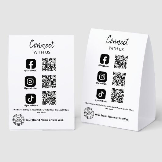 Plaque De Table Connect with us Social Media QR code (Recto/verso)