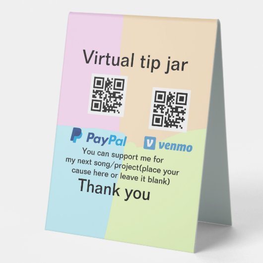 Plaque De Table Conseil virtuel jar q r code argent don PayPal ven (Recto)
