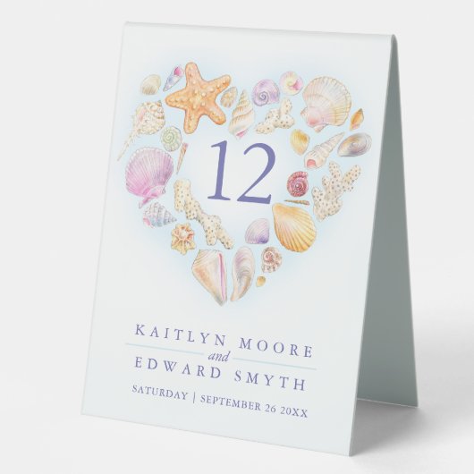 Plaque De Table Coquilles de Starfish coeur aquarelle mariage pers (Recto)