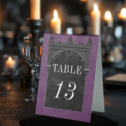 Plaque De Table Corbeau noir gothique & Arche noire Mariage violet