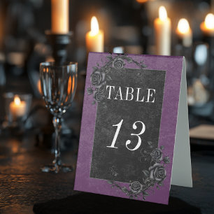 Plaque De Table Corbeau noir gothique et Rose noir Mariage violet