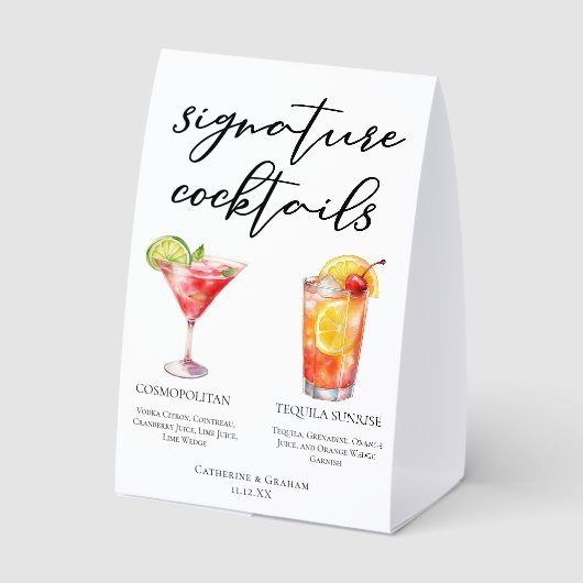 Plaque De Table Cosmopolitan Tequila Sunrise Cocktails Menu (Verso)