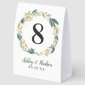 Plaque De Table Couronne de feuillage floral vert or mariage numér (Arrière)