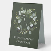 Plaque De Table Couronne Monogramme Eucalyptus moderne | Vert Fonc (Recto)