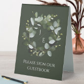 Plaque De Table Couronne Monogramme Eucalyptus moderne | Vert Fonc (En SItu (Tableau))