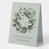 Plaque De Table Couronne Monogramme Eucalyptus moderne | Vert sage (Recto)