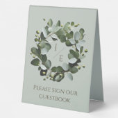 Plaque De Table Couronne Monogramme Eucalyptus moderne | Vert sage (Verso)