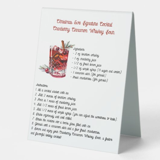 Plaque De Table Cranberry Cinnamon Noël Signature Cocktail (Recto)