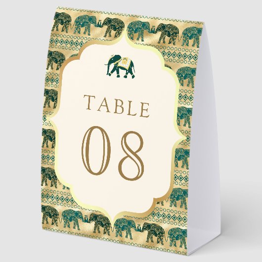 Plaque De Table Cream Emerald Elephant Indian Wedding Table Number (Arrière)