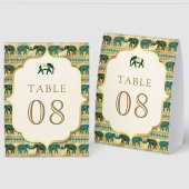 Plaque De Table Cream Emerald Elephant Indian Wedding Table Number (Recto/Verso)