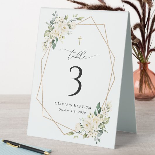 Plaque De Table Cream White Flowers, Boho, Baptism Table Numbers (En SItu (Tableau))