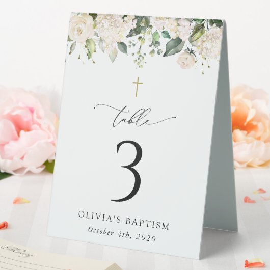 Plaque De Table Cream White Flowers, Boho, Baptism Table Numbers (In SItu (Mariage))