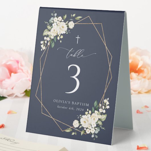 Plaque De Table Cream White Flowers, Boho, Baptism Table Numbers (In SItu (Mariage))
