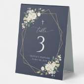 Plaque De Table Cream White Flowers, Boho, Baptism Table Numbers (Verso)