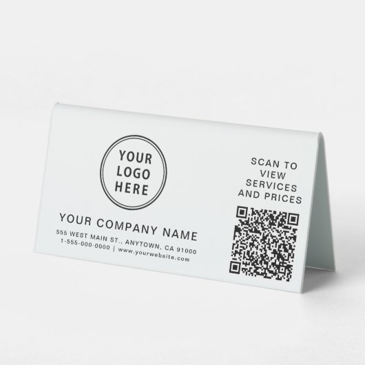 Plaque De Table Création de code QR horizontal pour logo d'entrepr (Verso)