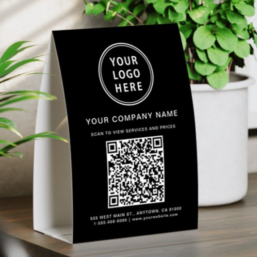 Plaque De Table Création de logo d'entreprise Votre code QR noir