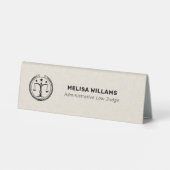 Plaque De Table Crème Lin Justice Logo et Noir (Verso)