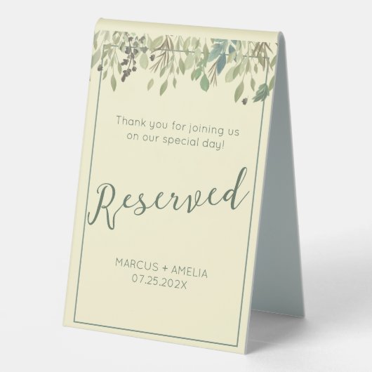 Plaque De Table Crème moderne & Eucalyptus Réservé (Verso)