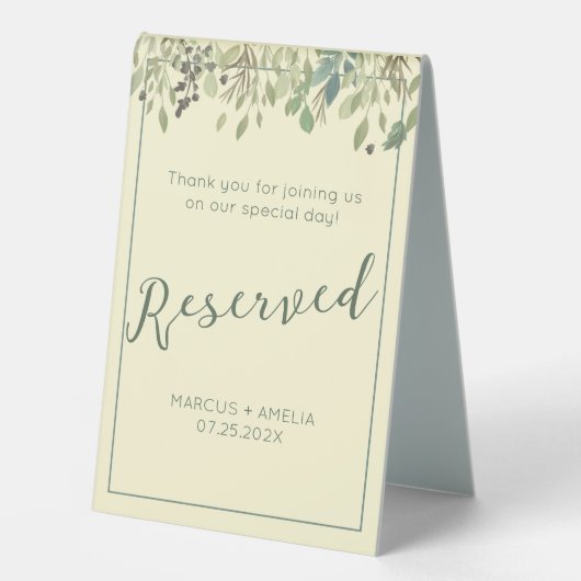 Plaque De Table Crème moderne & Eucalyptus Réservé (Recto)