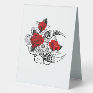 Plaque De Table Croissant mécanique avec roses rouges