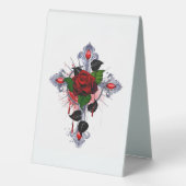 Plaque De Table Croix d'argent avec une rose rouge (Verso)