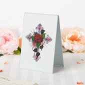 Plaque De Table Croix d'argent avec une rose rouge (In SItu (Mariage))