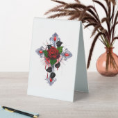 Plaque De Table Croix d'argent avec une rose rouge (En SItu (Tableau))