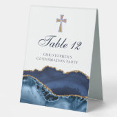 Plaque De Table Croix de confirmation élégante Agate Bleu Marine O (Recto)