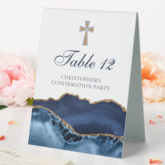 Plaque De Table Croix de confirmation élégante Agate Bleu Marine O (In SItu (Mariage))