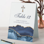 Plaque De Table Croix de confirmation élégante Agate Bleu Marine O (En SItu (Tableau))