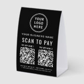 Plaque De Table Custom 2 App QR Code Scan To Pay Black (Recto)