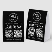 Plaque De Table Custom 2 App QR Code Scan To Pay Black (Recto/verso)