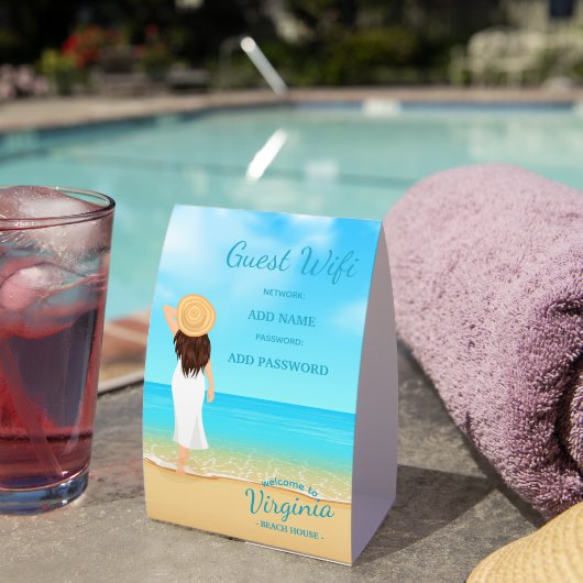 Plaque De Table Custom Beach House Guest WiFi Table Sign (InVersositu (sur table))