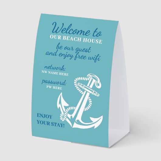 Plaque De Table Custom Beach House Rentals Home Wifi Instructions (Recto)
