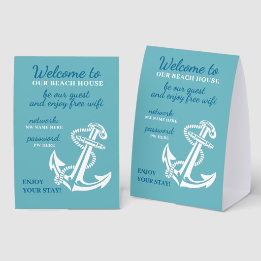 Plaque De Table Custom Beach House Rentals Home Wifi Instructions (Recto/verso)
