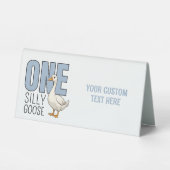 Plaque De Table Custom Modern Blue One Silly Goose First Birthday (Recto)