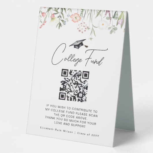 Plaque De Table Custom QR Code College Fund Wildflower (Recto)