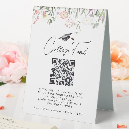 Plaque De Table Custom QR Code College Fund Wildflower (In SItu (Mariage))