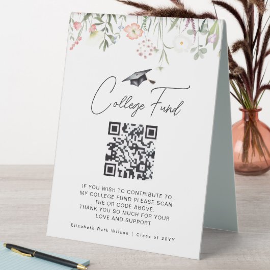 Plaque De Table Custom QR Code College Fund Wildflower (En SItu (Tableau))