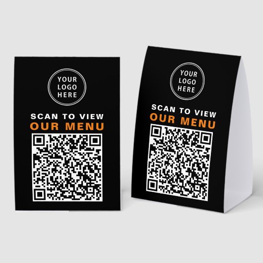 Plaque De Table Custom QR Code Menu Black (Recto/verso)