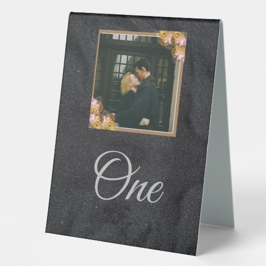 Plaque De Table Customisé Black Photo Mariage élégant (Recto)