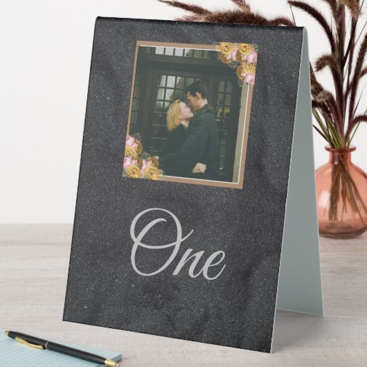 Plaque De Table Customisé Black Photo Mariage élégant (En SItu (Tableau))