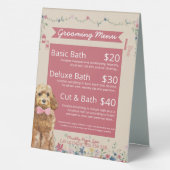 Plaque De Table Cute Floral Aquarelle Chien Grooming Services Menu (Verso)