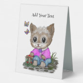 Plaque De Table Cute Kitty Chat et Papillon (Verso)